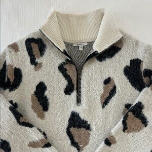 JODIFL Men's Cream Leopard-Print Half-Zip Sweater